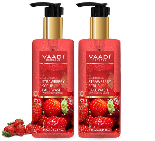 Skin Exfoliating Organic Strawberry Scrub Face Wash with Mulberry Extract - Removes Dead Skin Deeply Nourishes Skin  (2 x 250 ml / 8.5 fl oz )