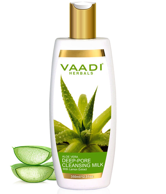 Organic Aloe Vera Deep Pore Cleansing Milk with Lemon Extract - Cleanses & Softens Skin Locks In Moisture All Day (350 ml/ 12 fl oz)