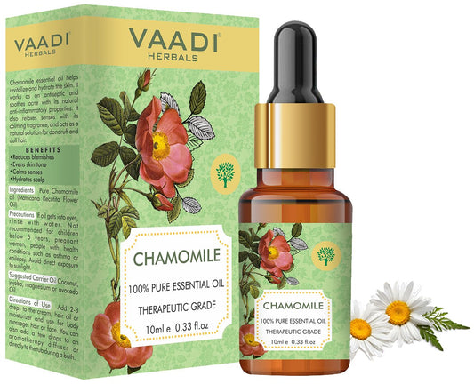 Chamomile Essential Oil - Reduces Blemishes, Evens Skin Tone - Relieves Stress, Better Sleep 100% Pure Therapeutic Grade (10 ml/ 0.33 oz)