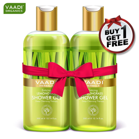 Enticing Organic Lemongrass Shower Gel - Deep Nourishing Anti Bacterial Makes Skin Healthy (300 ml / 10.2 fl oz) (Buy 1 Get 1 Free)