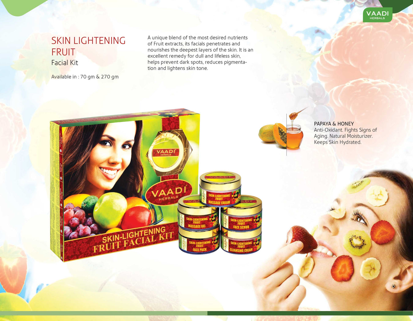 Skin Lightening Organic Fruit Facial Kit - For Deep Nourishment Reducing Marks (70 gms / 2.5 oz)