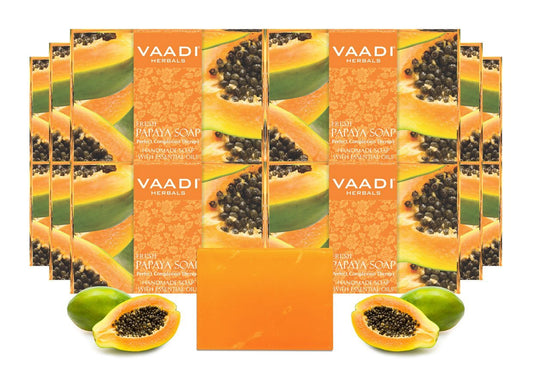 Organic Fresh Papaya Soap - Clears Impurities off Skin - Lightens Skin Tone  Gives a Natural Glow (12 x 75 gms / 2.7 oz)