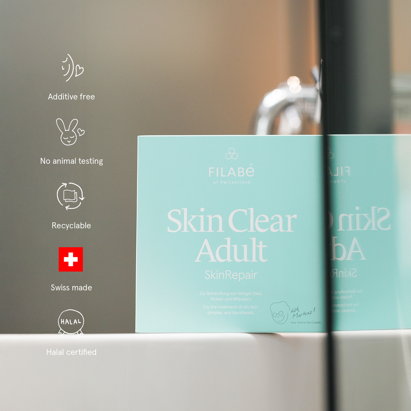 Filabé of Switzerland | SKIN CLEAR ADULT | Skin care for oily skin, spots, blackheads, from age 22