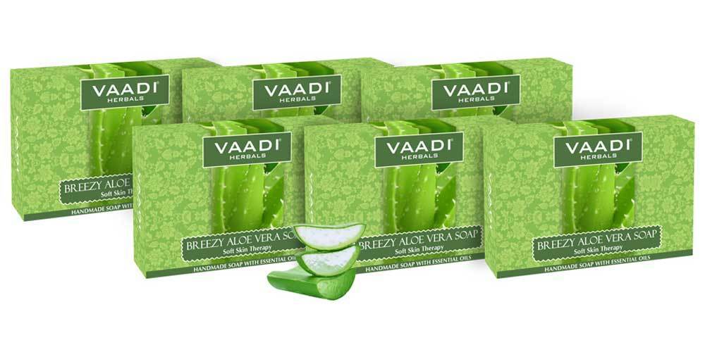 Breezy Organic Aloe Vera Soap with Honey - Anti Infective Therapy - Cleanses & Soothes Skin (6 x 75 gms / 2.7 oz)