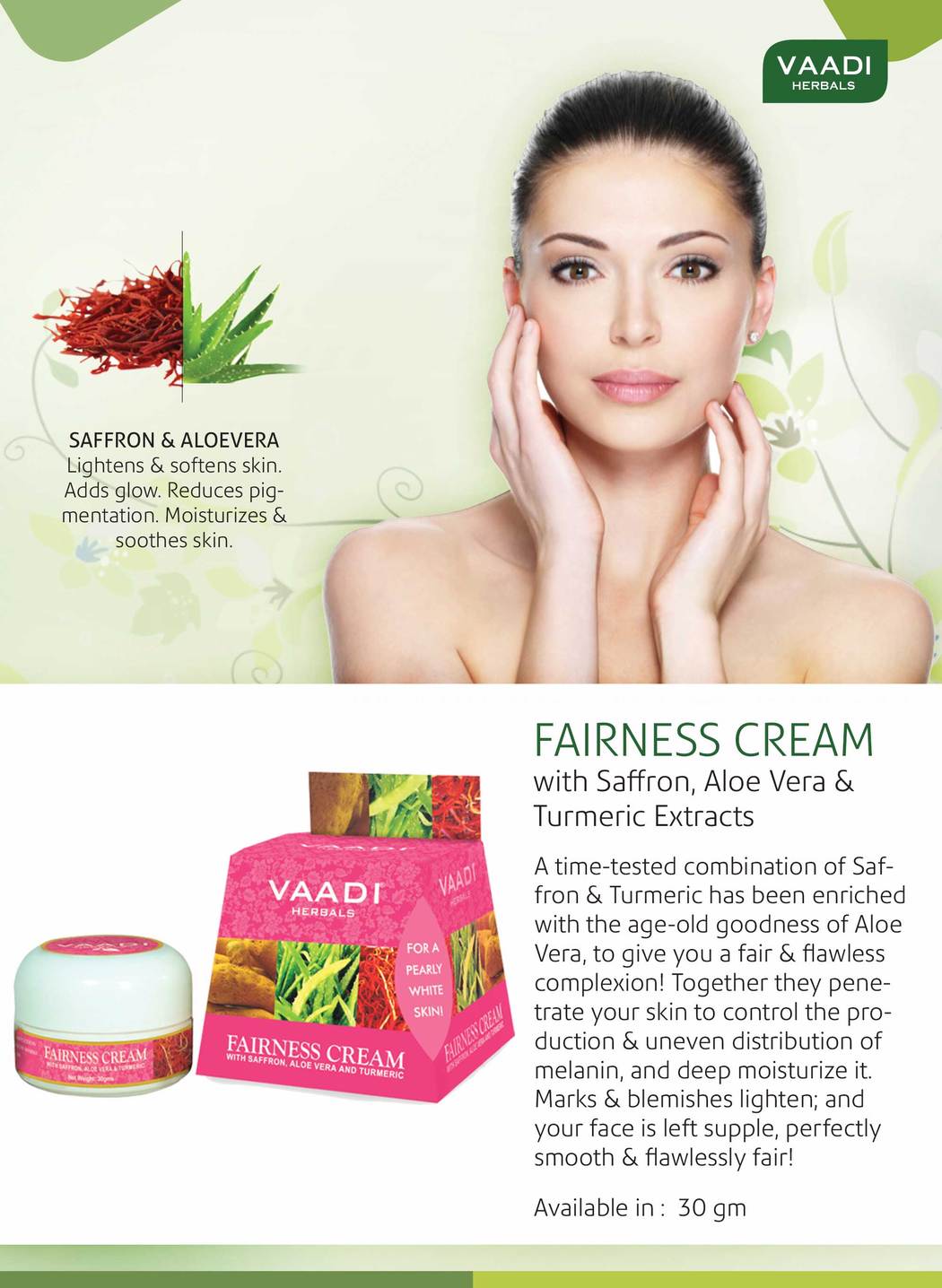 Organic Fairness Cream with Saffron, Aloe Vera & Turmeric Extract - Lightens Marks & Blemishes Makes Skin Flawless ( 30 gms / 1.1 oz)