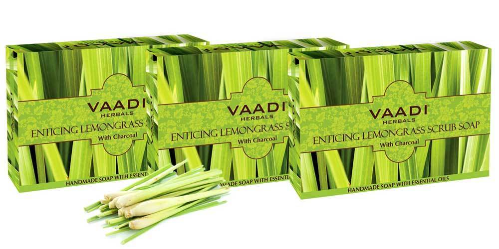 Enticing Organic Lemongrass Soap with Charcoal - Exfoliates & Polishes Skin - Makes Skin Smooth (3 x 75 gms / 2.7 oz)