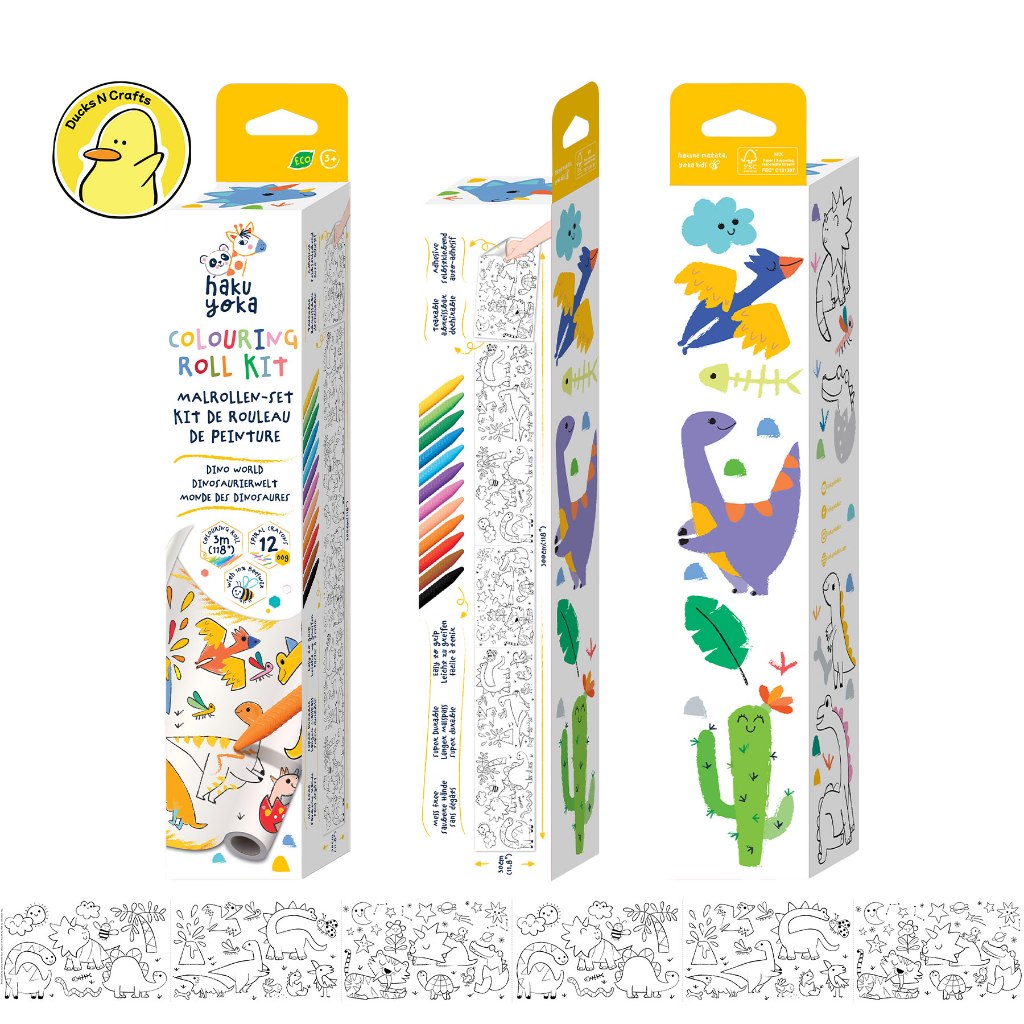 Haku Yoka-Coloring Roll Kit- Dino World and Fantasy Unicorn
