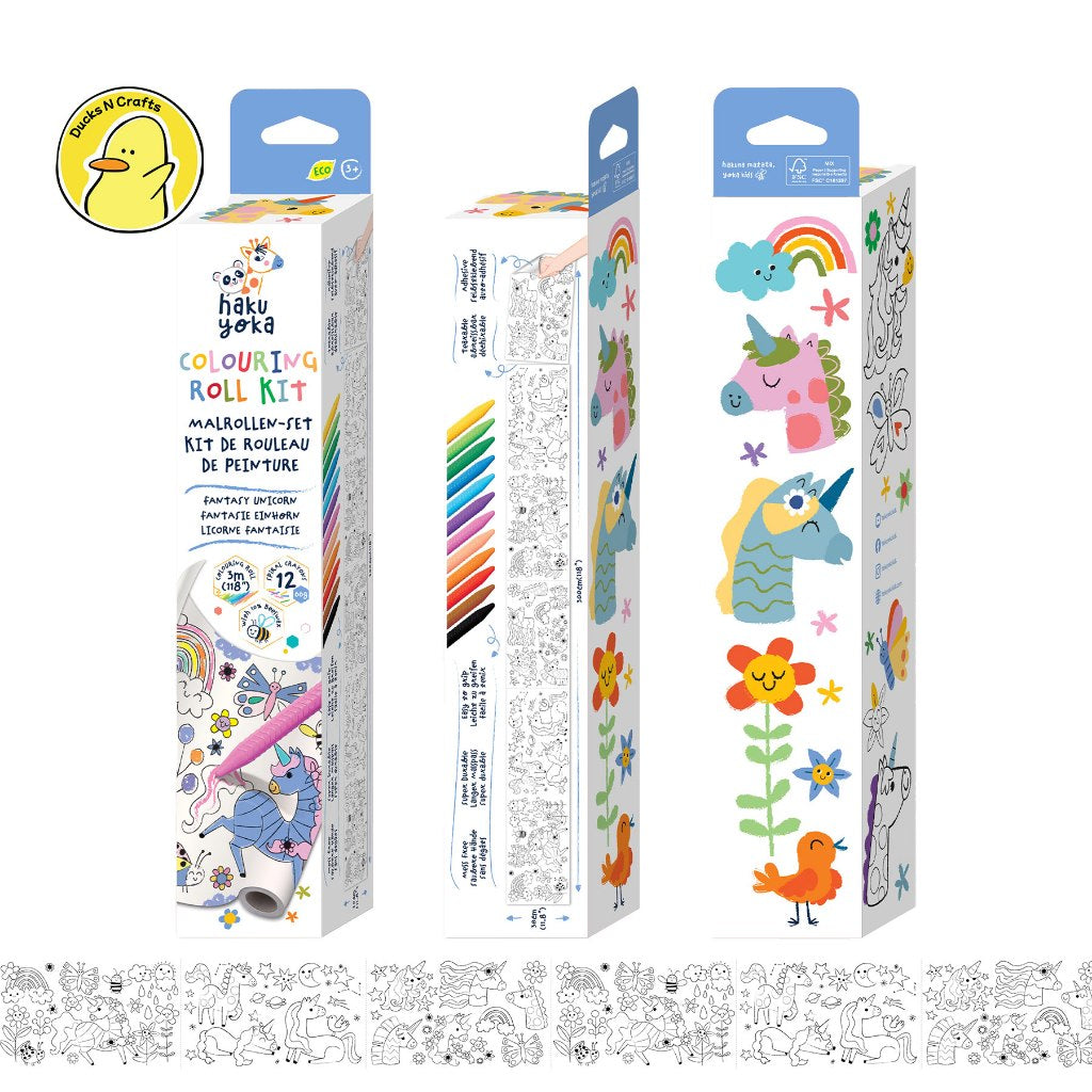 Haku Yoka-Coloring Roll Kit- Dino World and Fantasy Unicorn