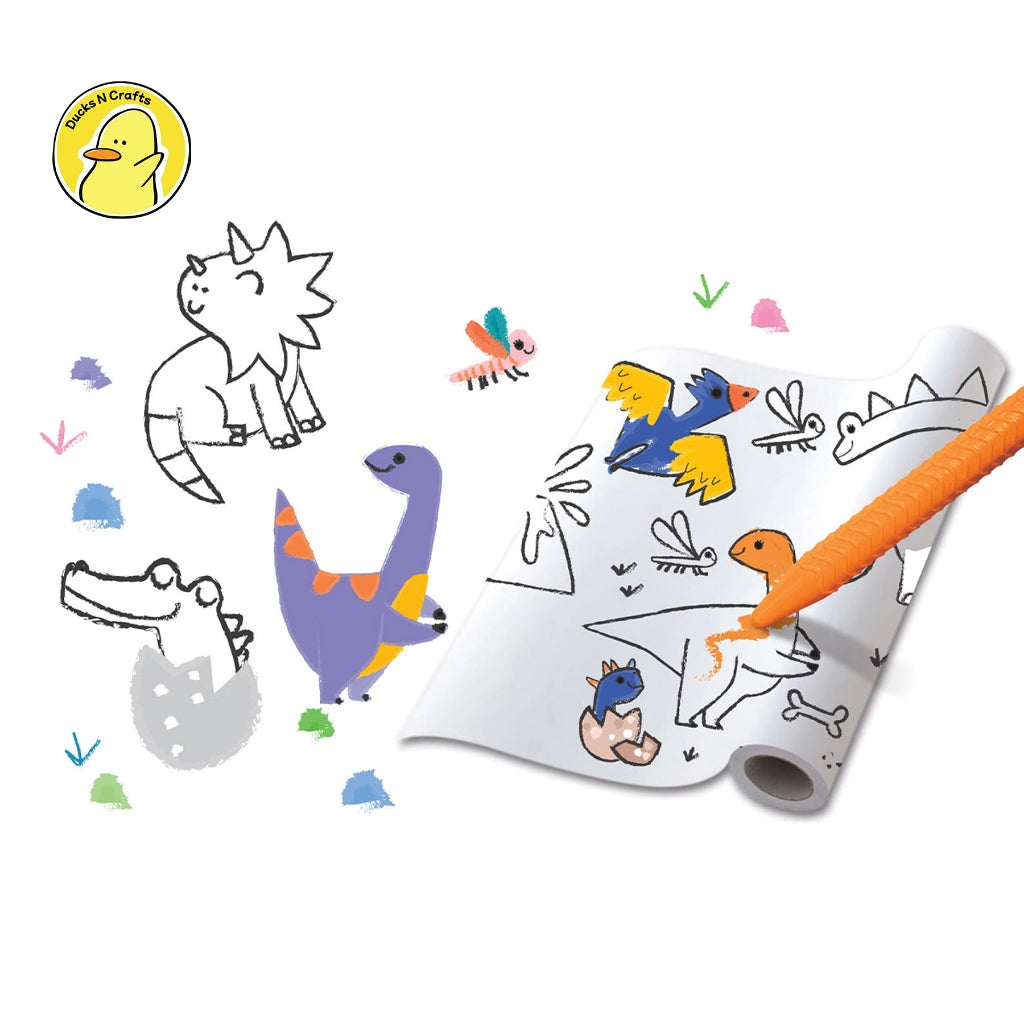 Haku Yoka-Coloring Roll Kit- Dino World and Fantasy Unicorn