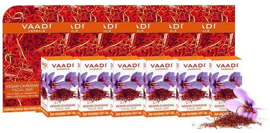 Organic Saffron Sandal Facial Bar with Orange Peel Extract - Lightens Marks- Makes Skin Flawless (6 x 25 gms/0.9 oz)
