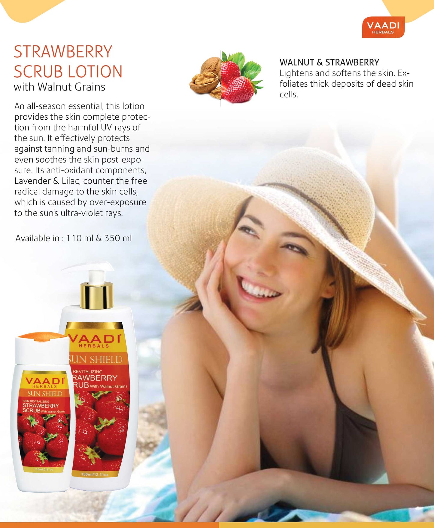 Organic Strawberry Scrub Moisturising Lotion with Walnut Grains- Lightens Skin Tone Reduces Pigmentation - Removes Dead Cells (110 ml/ 4 fl oz)