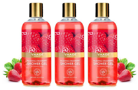Blushing Organic Strawberry Shower Gel - Skin Firming Therapy - Enhances Collagen (3 x 300 ml / 10.2 fl oz)