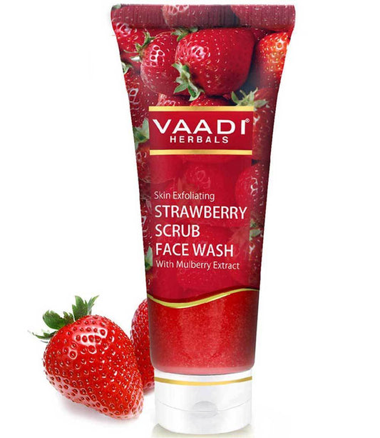Skin Exfoliating Organic Strawberry Scrub Face Wash with Mulberry Extract - Removes Dead Skin Deeply Nourishes Skin (60ml/ 21.1 fl oz)