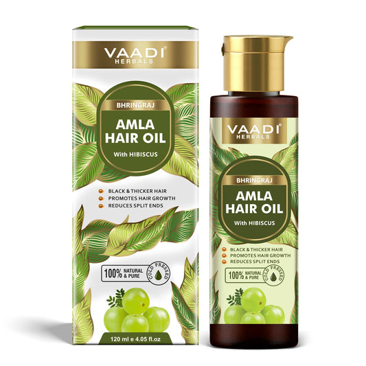 Bhringraj Amla Hair Oil with Hibiscus -Black & Thick Hair- Promotes Hair Growth-Strengthens Hair Roots- Reduces Hair fall- Strong & Healthy Hair- For All Hair Types- (120 ml / 4.05 oz)