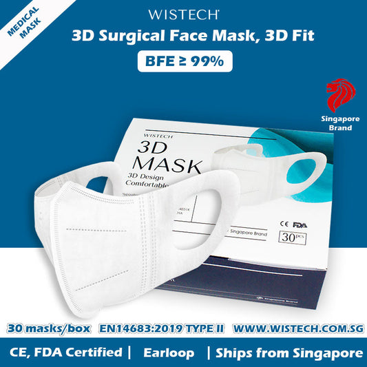 [THICK EARLOOP] 3D Wistech 3 Ply Surgical Face Mask, 30 pieces