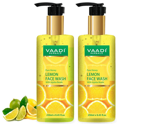 Skin Hydrating Organic Lemon Face Wash with Jojoba Beads - Removes Excess Oil Prevents Acne (2 x 250 ml / 8.5 fl oz )