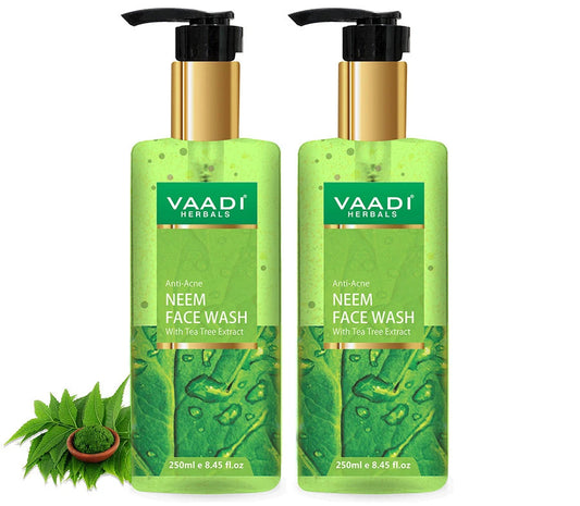 Anti Acne Organic Neem Face Wash with Tea Tree Extract - Controls Acne Heals Skin (2 x 250 ml / 8.5 fl oz )
