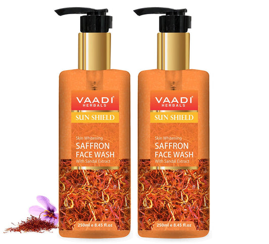 Skin Whitening Organic Saffron Face Wash with Sandalwood - Protects Skin from Sun - Lightens Pigmentation  (2 x 250 ml / 8.5 fl oz )