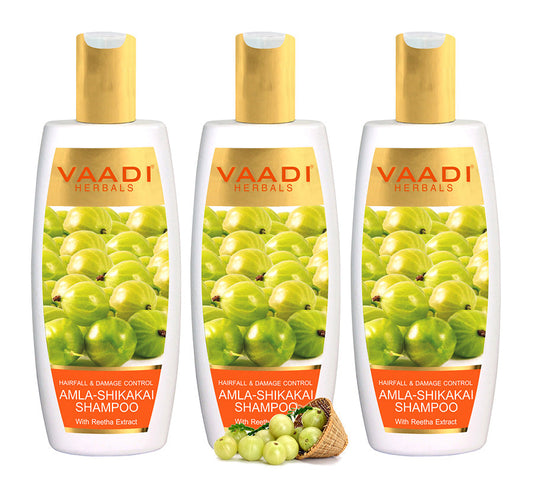 Hairfall & Damage Control amla shikakal Organic Shampoo (Indian Gooseberry Extract) - Promotes Hair Growth Adds Shine to Hair (3 x 350 ml/12 fl oz)