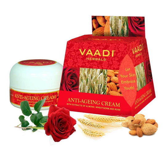 Organic Anti Ageing Cream with Almond, Wheatgerm - Boosts Collagen & Delays Wrinkles Keeps Skin Soft & Youthful ( 30 gms / 1.1 oz)