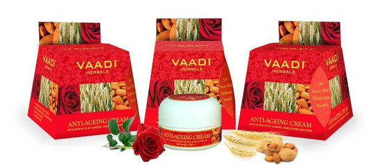 Organic Anti Ageing Cream with Almond, Wheatgerm - Boosts Collagen & Delays Wrinkles Keeps Skin Soft & Youthful (3 x 30 gms /1.1 oz)