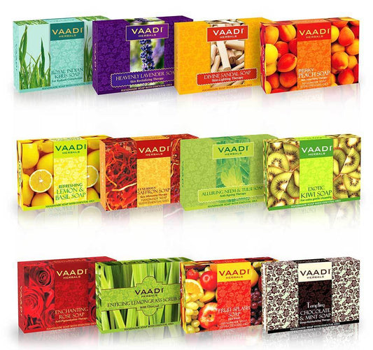 Assorted Luxurious Handmade Herbal Organic Soaps - Natural Skin Cleansing Bathing Bar (12 x 75 gms / 2.7 oz)