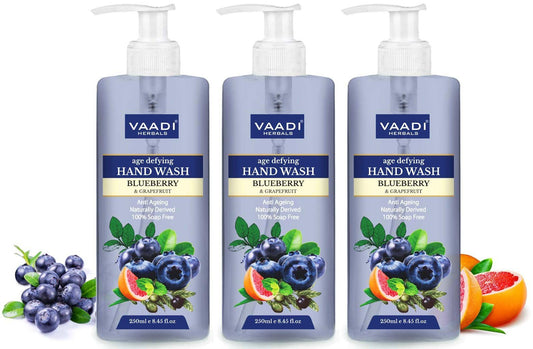 Age Defying Organic Blueberry & Grapefruit Hand Wash - Anti Ageing Naturally Derived 100% Soap Free (3 x 250 ml / 8.5 fl oz )