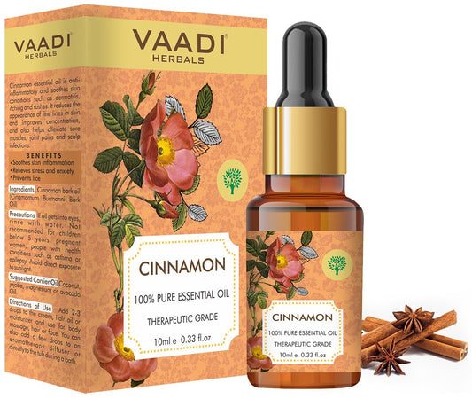 Organic Cinnamon Essential Oil - Soothes Skin Inflammation, Relieves Stress & Anxiety & Improves Concentration - 100% Pure Therapeutic Grade (10 ml/ 0.33 oz)