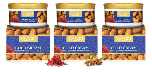 Organic Cold Cream with Almond Oil, Aloe Vera & Saffron - Protects & Moisturises Skin - Reduces Wrinkles (3 x 150 gms / 5.3 oz)