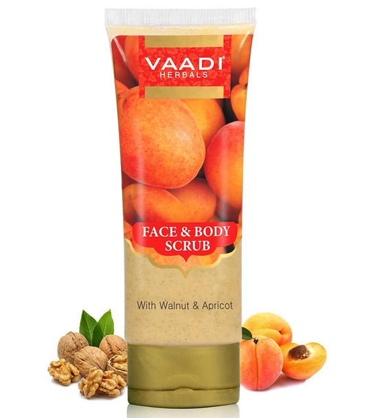 Organic Face & Body Scrub with Walnut & Apricot - Exfoliates & Unclogs Pores Keeps Skin Youthful ( 110 gms / 4 oz)