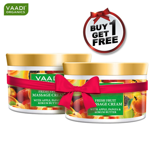 Organic Fresh Fruit Massage Cream with Apple, Papaya & Kokum Butter - Deep Nourishes Enhances Complexion (500 gms / 17.7 oz) (Buy 1 Get 1 Free)