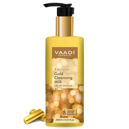 Gold Cleansing Milk with 24k Gold Leaf - 3-skin Benefits (250 ml / 8.5 fl oz )