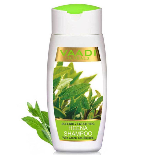 Superbly Smoothing Organic Heena Shampoo with Green Tea Extract - Controls Dry Frizzy Hair Strengthens Hair (110 ml/4 fl oz)