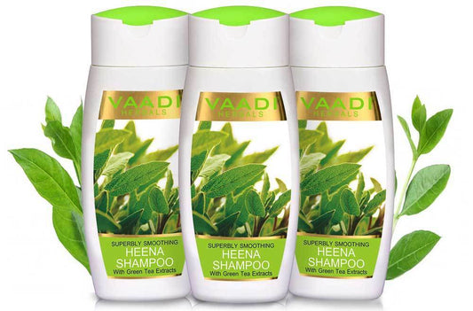 Superbly Smoothing Organic Heena Shampoo with Green Tea Extract - Controls Dry Frizzy Hair Strengthens Hair (3 x 110 ml/4 fl oz)