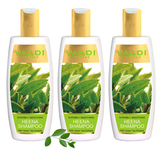 Superbly Smoothing Organic Heena Shampoo with Green Tea Extract - Controls Dry Frizzy Hair Strengthens Hair (3 x 350 ml/12 fl oz)