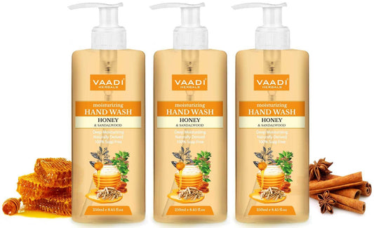 Deep Moisturizing Organic Honey & Sandal Hand Wash - Deep Moisturizing Naturally Derived 100% Soap Free (3 x 250 ml / 8.5 fl oz )