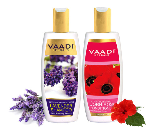 Intensive Repair Organic Lavender Shampoo with Rosemary Extract - Ultra Nutrient Rich Corn Rose Conditioner ( 2 x 350 ml/ 12 fl oz)