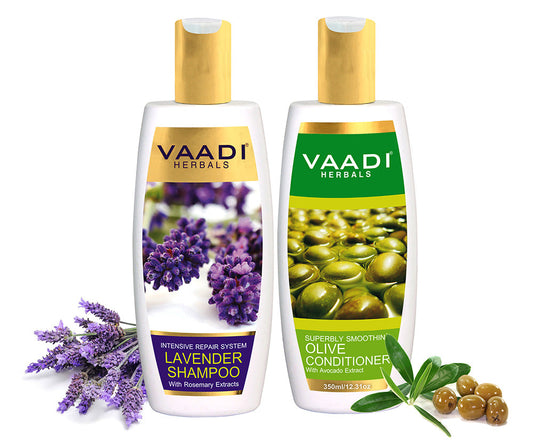 Intensive Repair Organic Lavender Shampoo with Rosemary Extract - Multi Vitamin Rich Olive Conditioner with Avocado Extract (2 x 350 ml/ 12 fl oz)