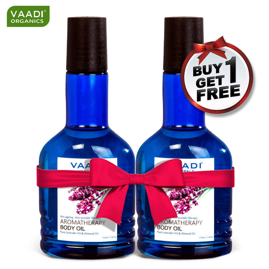 Organic Lavender Body Oil with Almond Extract - Aromatherapy - Anti Ageing Reduces Stress & Depression (110ml /4 fl oz) (Buy 1 Get 1 Free)
