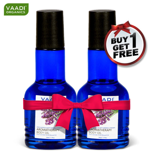 Organic Lavender Body Oil with Almond Extract - Aromatherapy - Anti Ageing Reduces Stress & Depression (50ml /1.7 fl oz) (Buy 1 Get 1 Free)