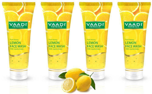 Skin Hydrating Organic Lemon Face Wash with Jojoba Beads - Removes Excess Oil Prevents Acne (4 x 60 ml / 2.1 fl oz)
