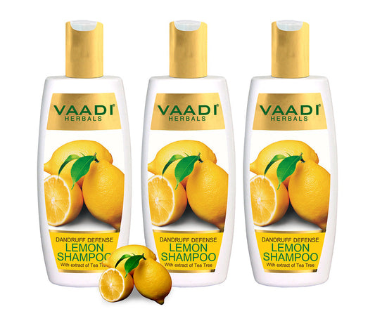 Dandruff Defense Organic Lemon Shampoo with Tea Tree Extract - Disinfects Scalp Prevents Hairfall (3 x 350 ml/ 12 fl oz)