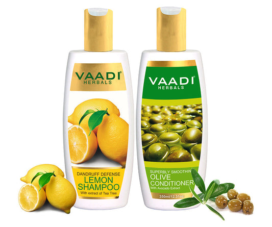 Dandruff Defense Organic Lemon Shampoo with Tea Tree Extract - Multi Vitamin Rich Olive Conditioner with Avocado Extract (2 x 350 ml/ 12 fl oz)