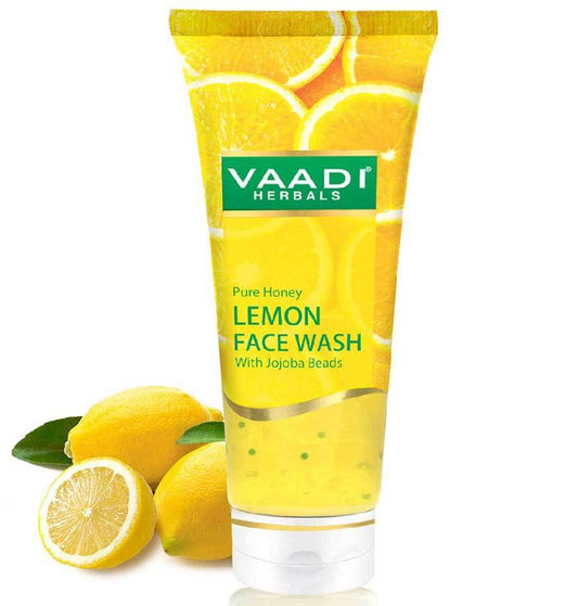 Skin Hydrating Organic Lemon Face Wash with Jojoba Beads - Removes Excess Oil Prevents Acne (60 ml / 2.1 fl oz)