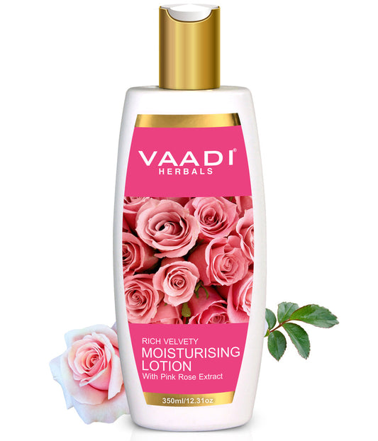 Organic Rich Velvety Moisturising Lotion with Pink Rose Extract - Retains Moisture in Skin - Makes Skin Velvety Soft (350 ml / 12 fl oz)
