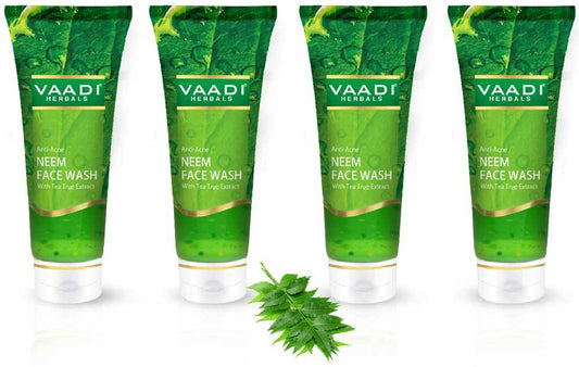 Anti Acne Organic Neem Face Wash with Tea Tree Extract - Controls Acne Heals Skin ( 4 x 60 ml/2.1 fl oz)