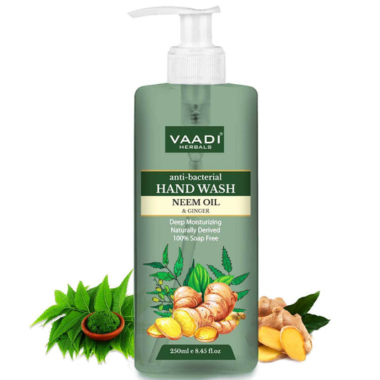 Anti Bacterial Organic Neem Oil & Ginger Hand Wash - Deep Moisturizing Naturally Derived 100% Soap Free (250 ml / 8.5 fl oz )