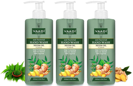 Anti Bacterial Organic Neem Oil & Ginger Hand Wash - Deep Moisturizing Naturally Derived 100% Soap Free (3 x 250 ml / 8.5 fl oz )