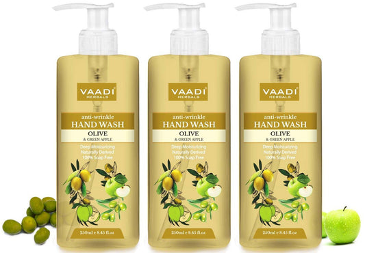 Anti Wrinkle Organic Olive and Green Apple Hand Wash - Deep Moisturizing Naturally Derived 100% Soap Free(3 x 250 ml / 8.5 fl oz )