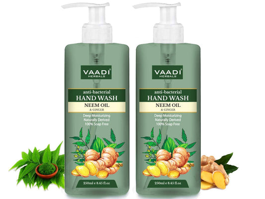 Anti Bacterial Organic Neem Oil & Ginger Hand Wash - Deep Moisturizing Naturally Derived 100% Soap Free (2 x 250 ml / 8.5 fl oz )